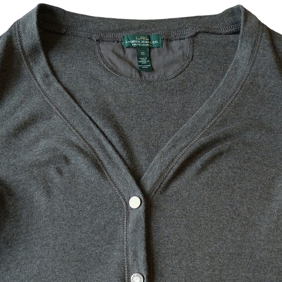 Lauren Jeans Co. 100% Cotton Heather Gray V-Neck Snap Cardigan Zip Pockets - Picture 4 of 7